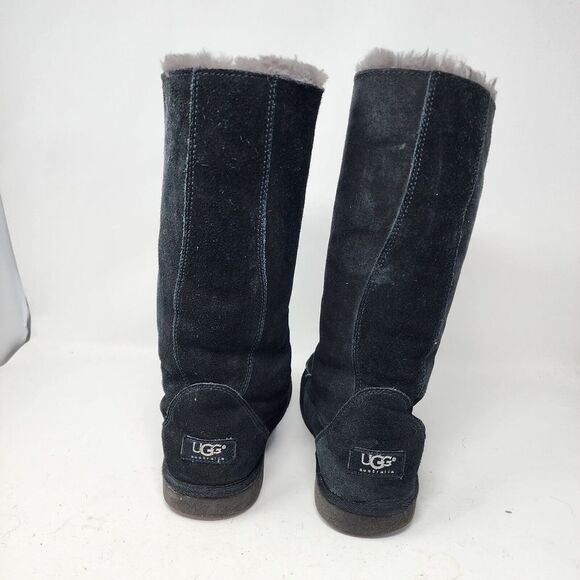 Ugg Uptown Boots Black‎ Suede Gray Shearling Lining Leather Lace Up Size 7 - Picture 2 of 13